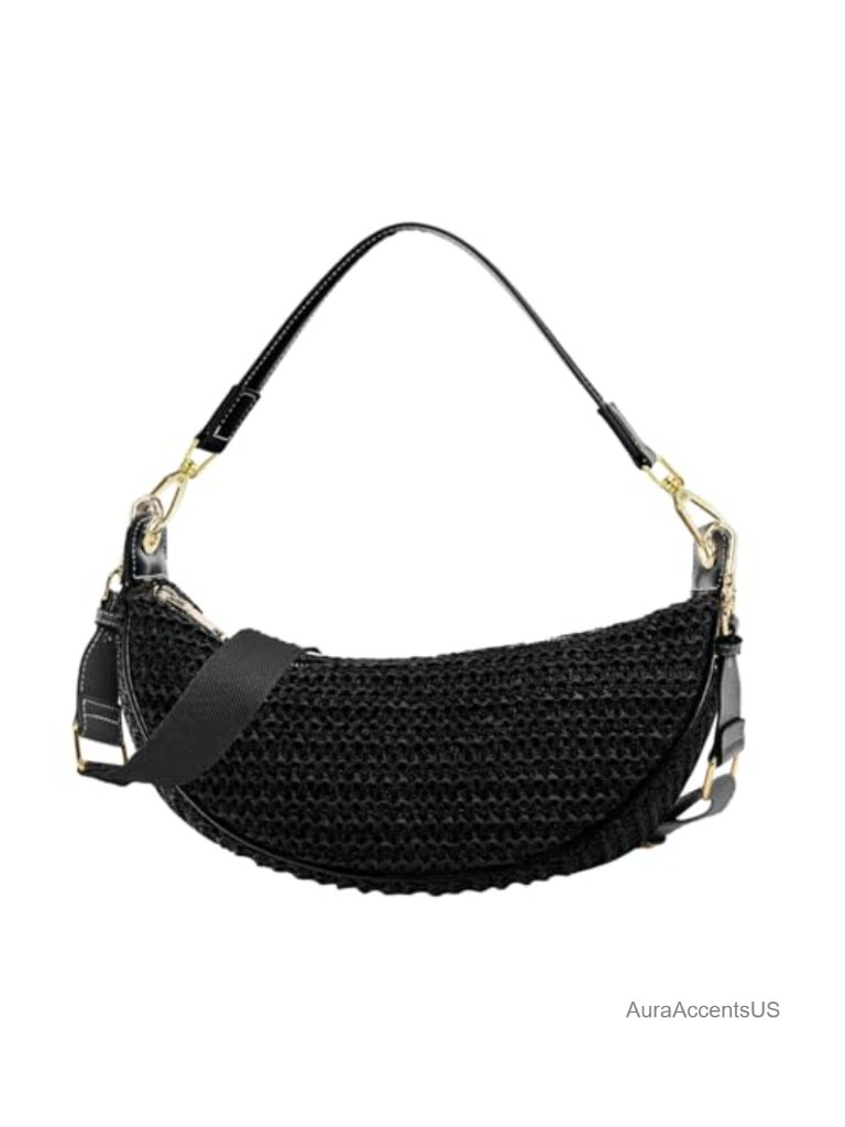 Straw Woven Hobo Crossbody Bag With Adjustable Strap